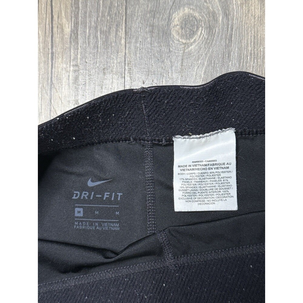 Nike Leggings Womens Medium Black Pro Dri Fit Mid Rise Mesh Paneled Logo Running - Picture 2 of 5